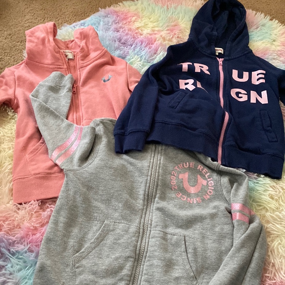 3 girls true religion zip up hoodies size 6